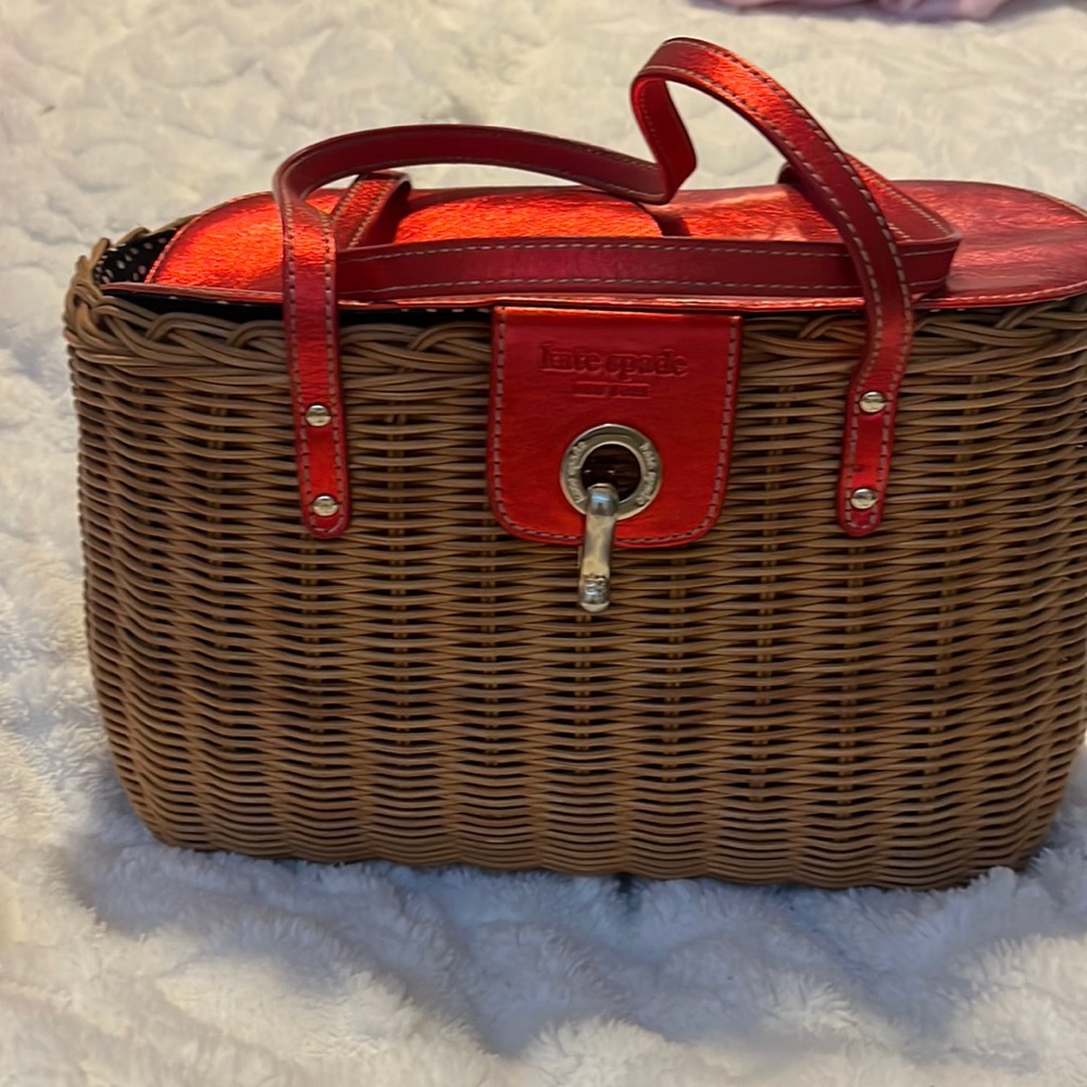 Kate Spade Wicker Purse Picnic Basket Leather Handbag 11”